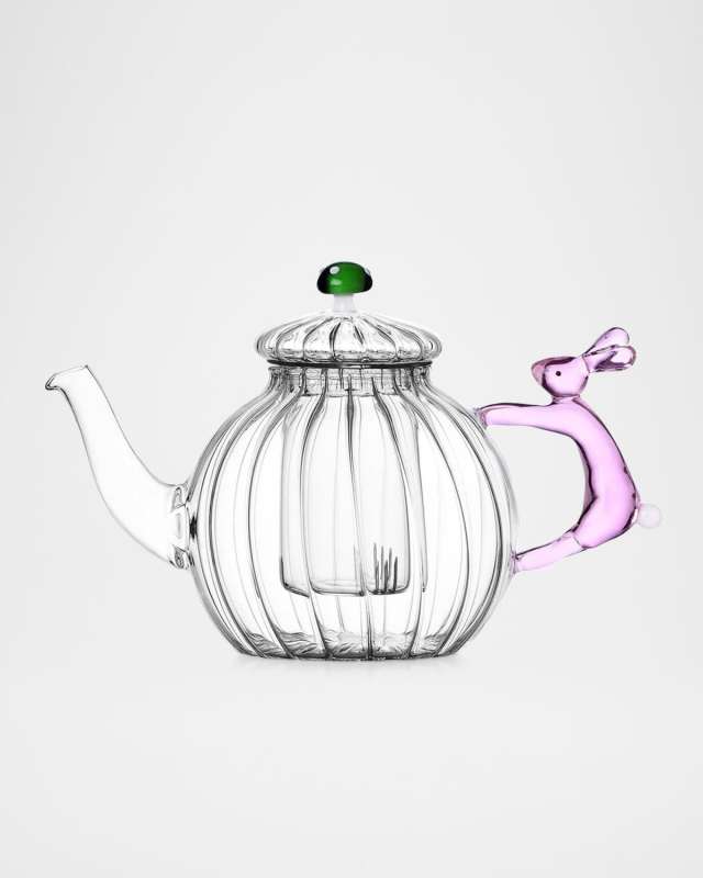 Alice Pink Rabbit and Green Mushroom Teapot